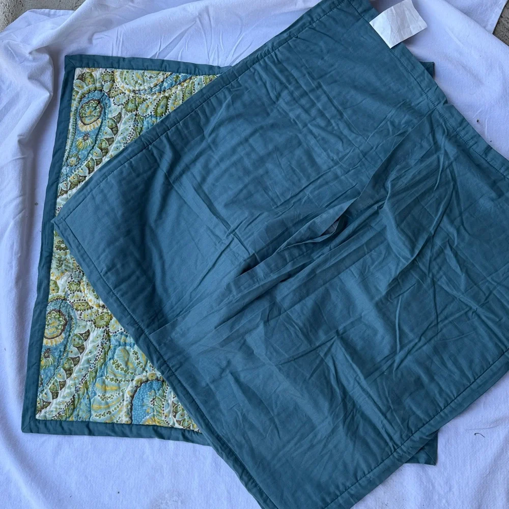 Pottery Barn Shams 2 set‎ Rosalie Paisley Euro covers  quilted greens turquoise